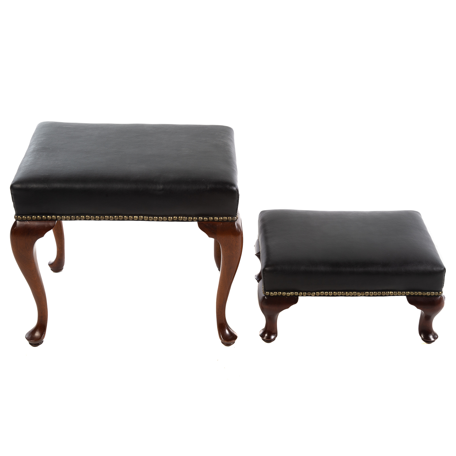 TWO QUEEN ANNE STYLE MAHOGANY FOOTSTOOLS