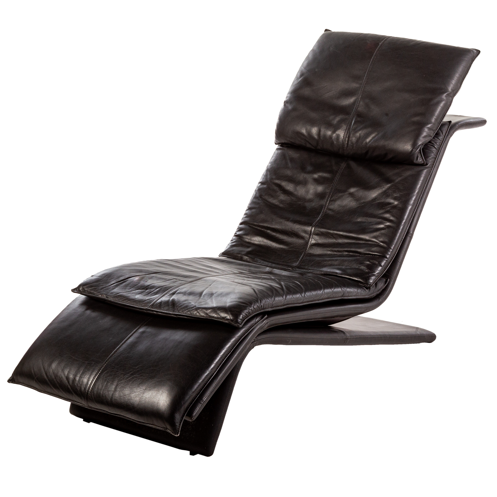 LEATHER CHAISE LOUNGE, ATTR. MAURICE