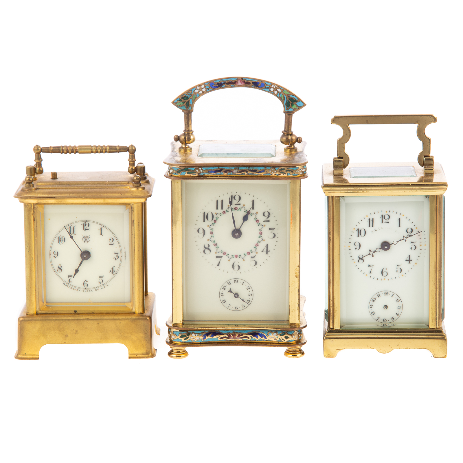 THREE BRASS GLASS CARRIAGE CLOCKS 3388b9