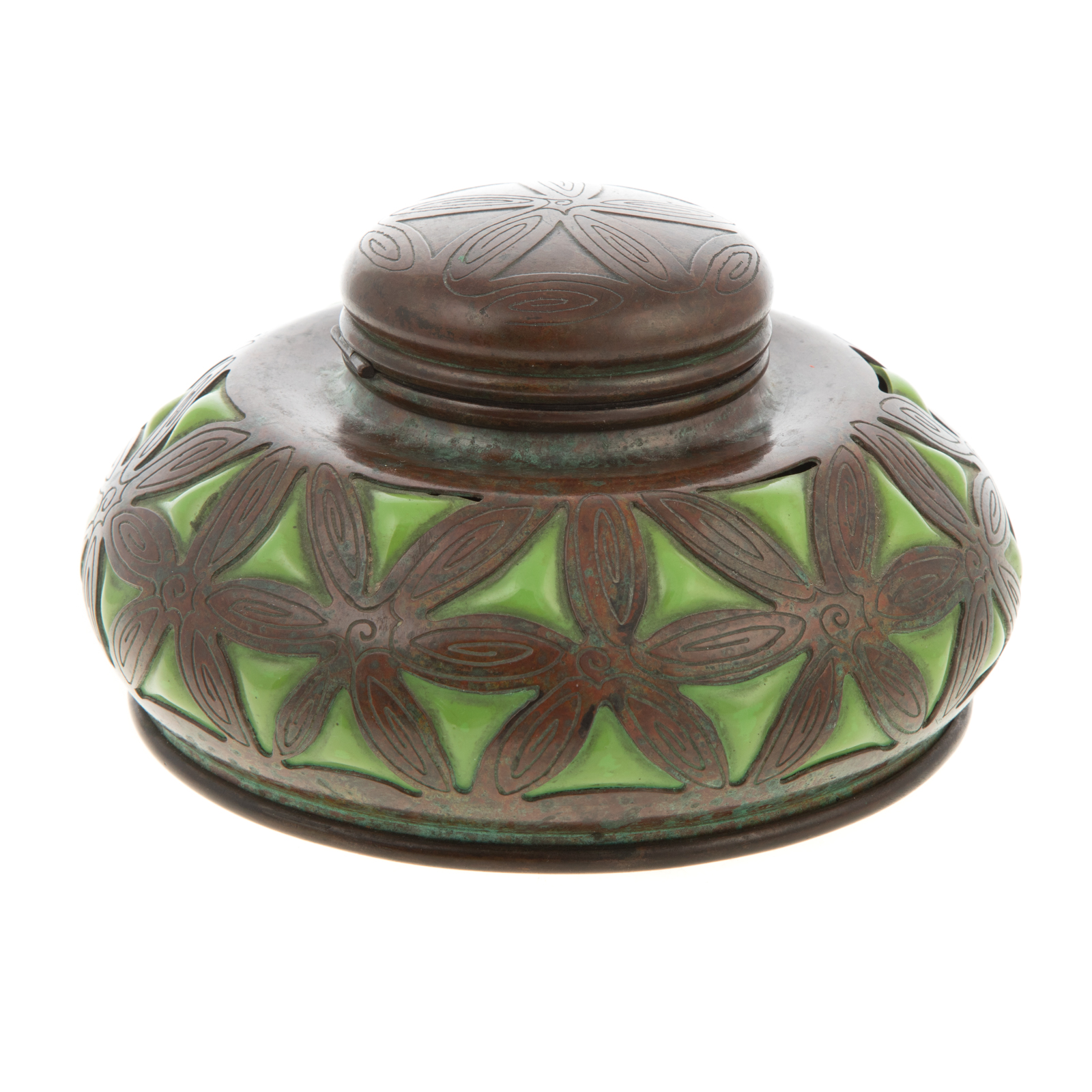 TIFFANY BRONZE & GLASS INKWELL Dated