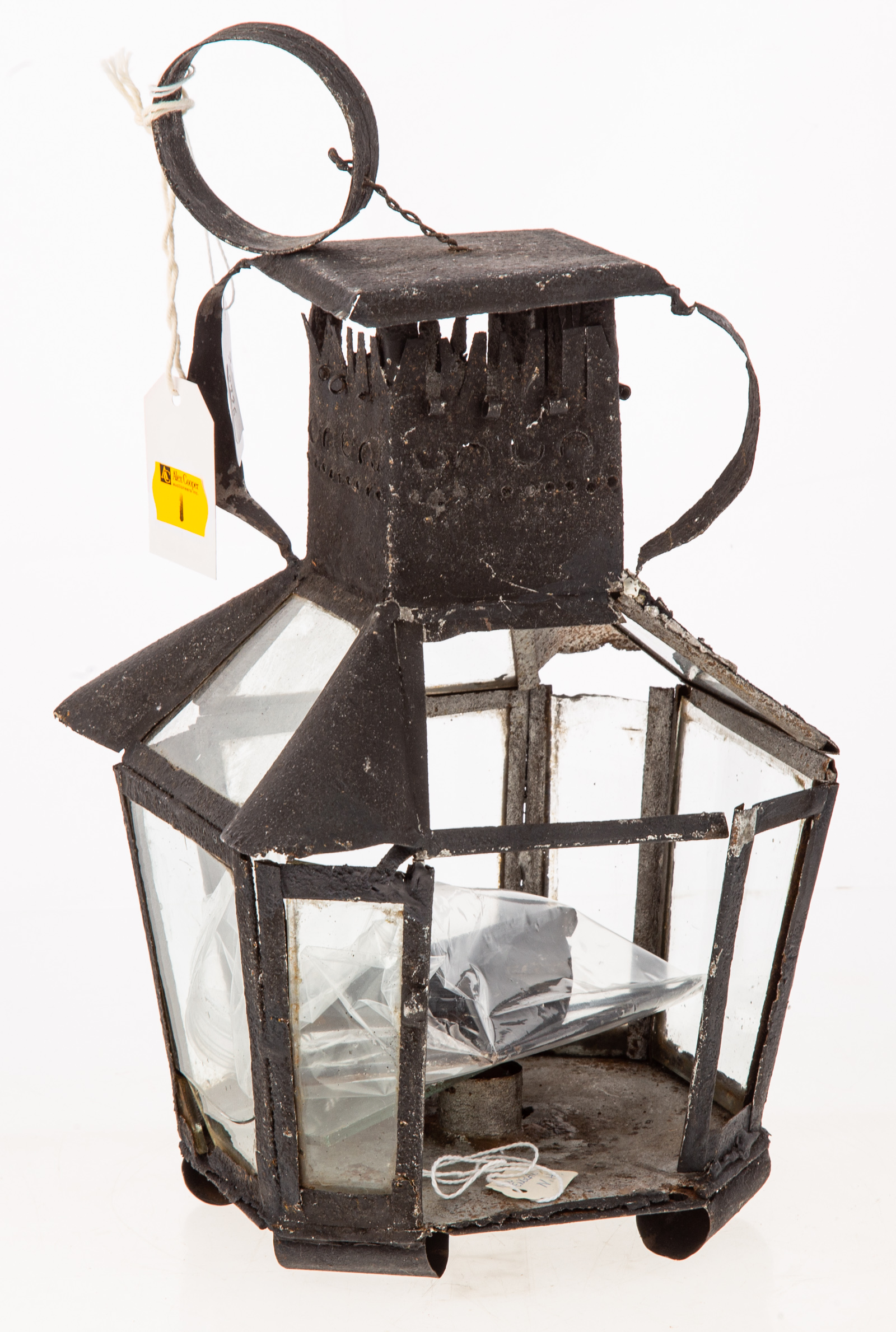 AMERICAN TIN AND GLASS CANDLE LANTERN