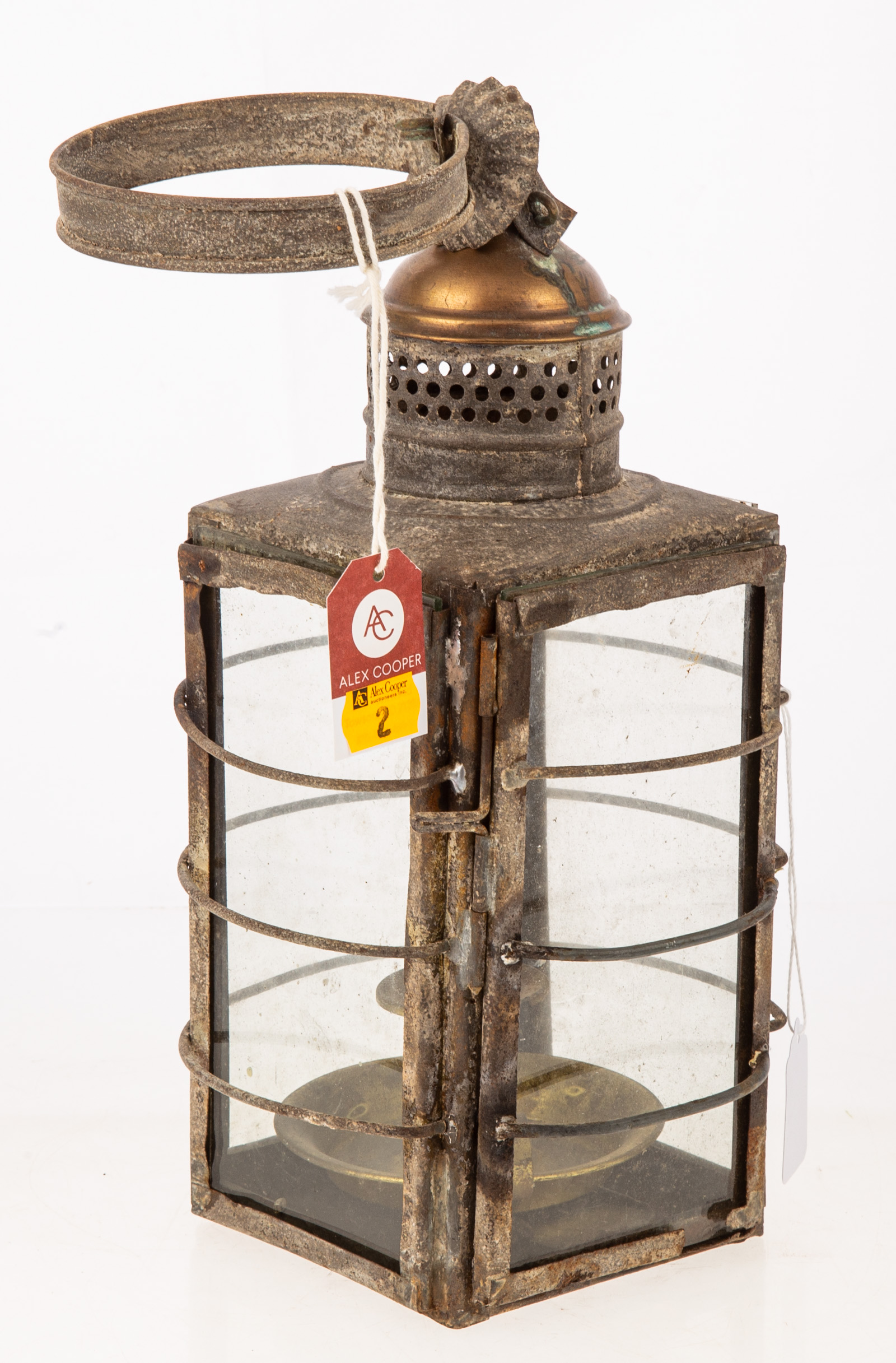 AMERICAN TIN AND GLASS CANDLE LANTERN