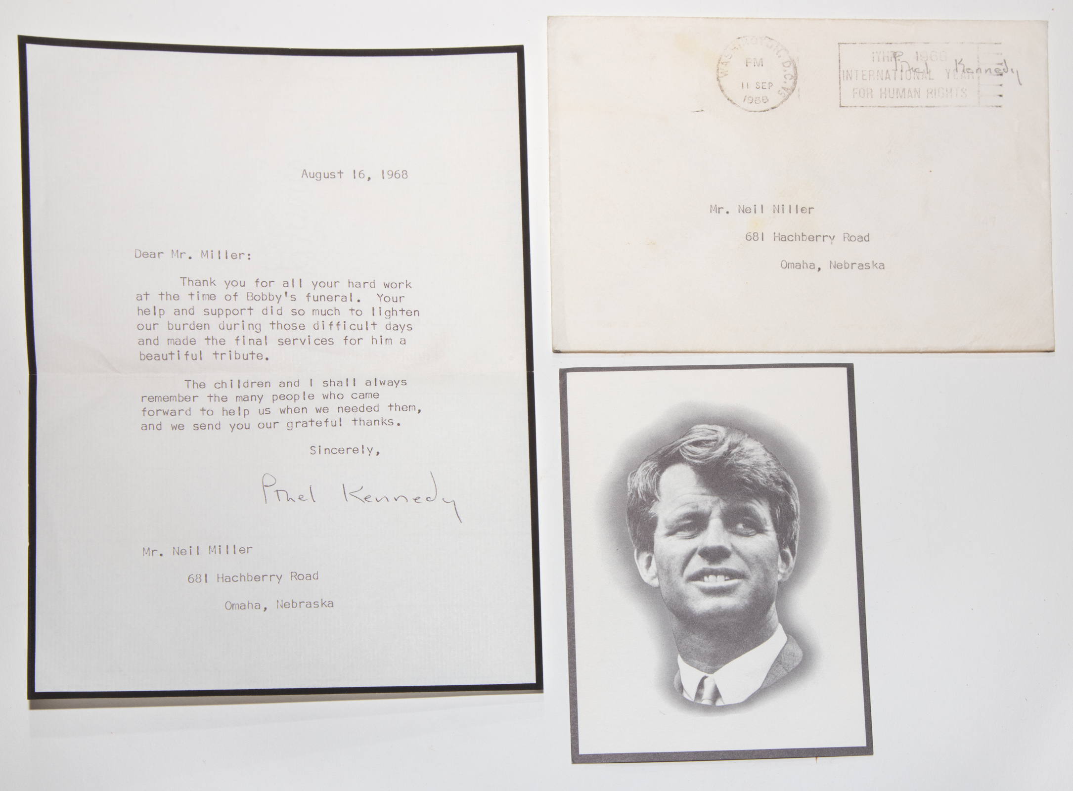 ETHEL KENNEDY, TYPED NOTE, SIGNED,
