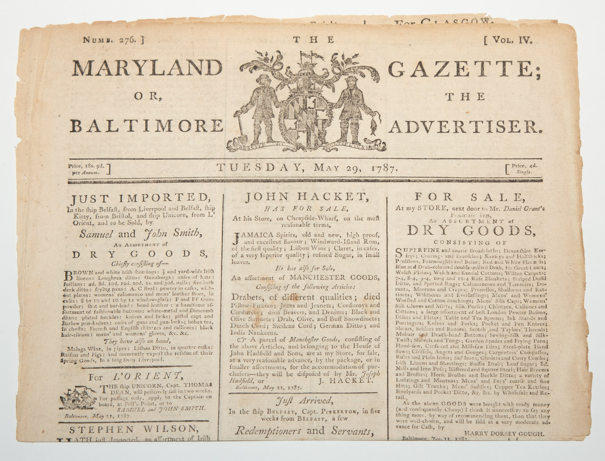 THE MARYLAND GAZETTE MAY 29 1787 33892e