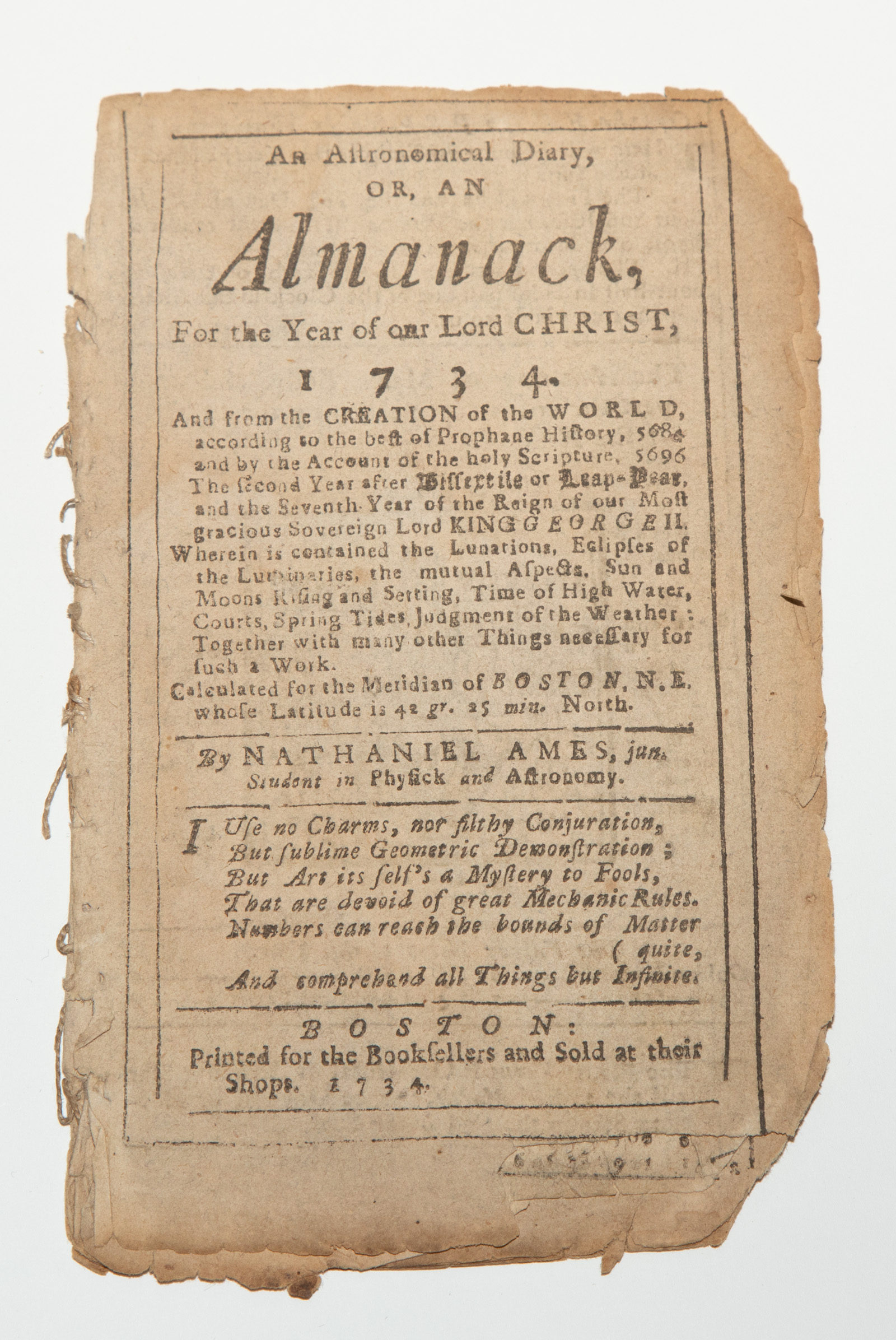 N AMES ALMANACK BOSTON 1734  33892d