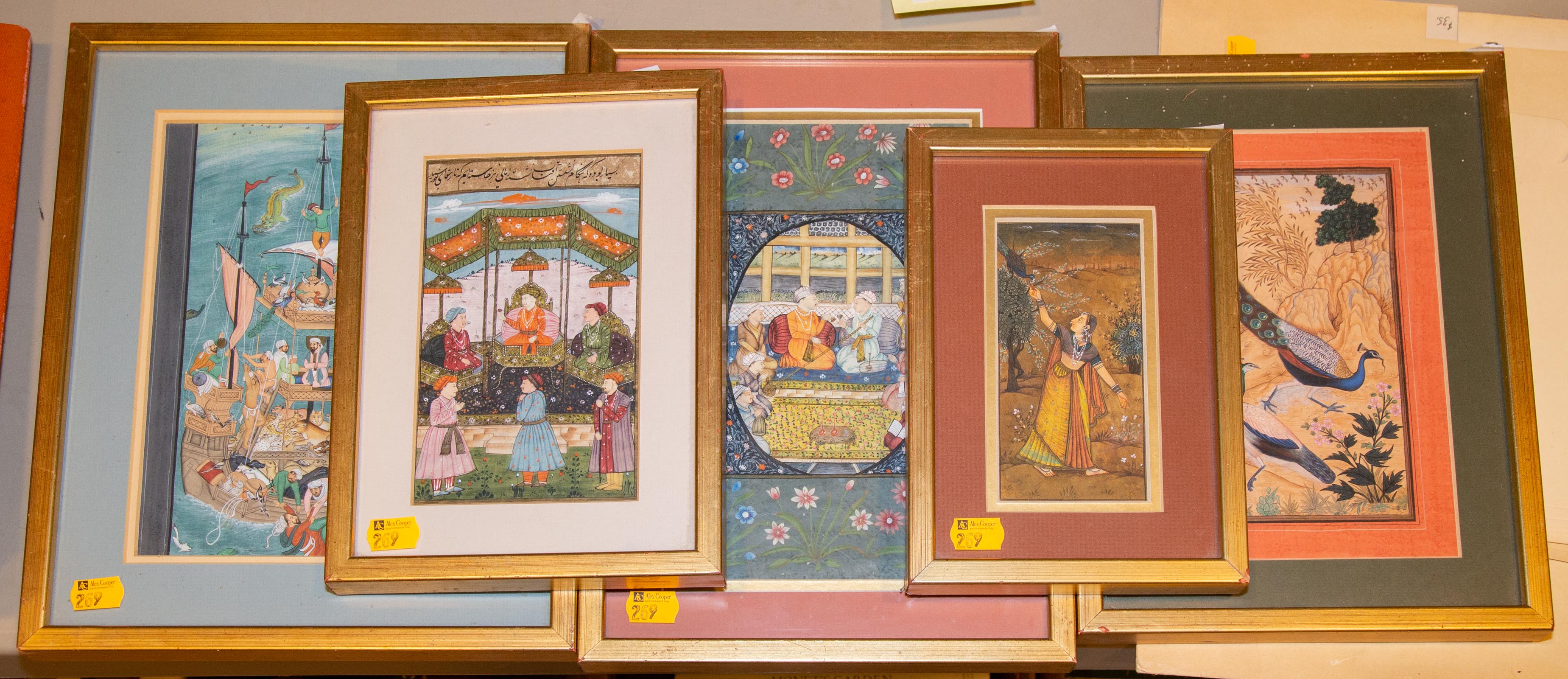 A GROUP OF FIVE MUGHAL STYLE MINIATURE 3389d1