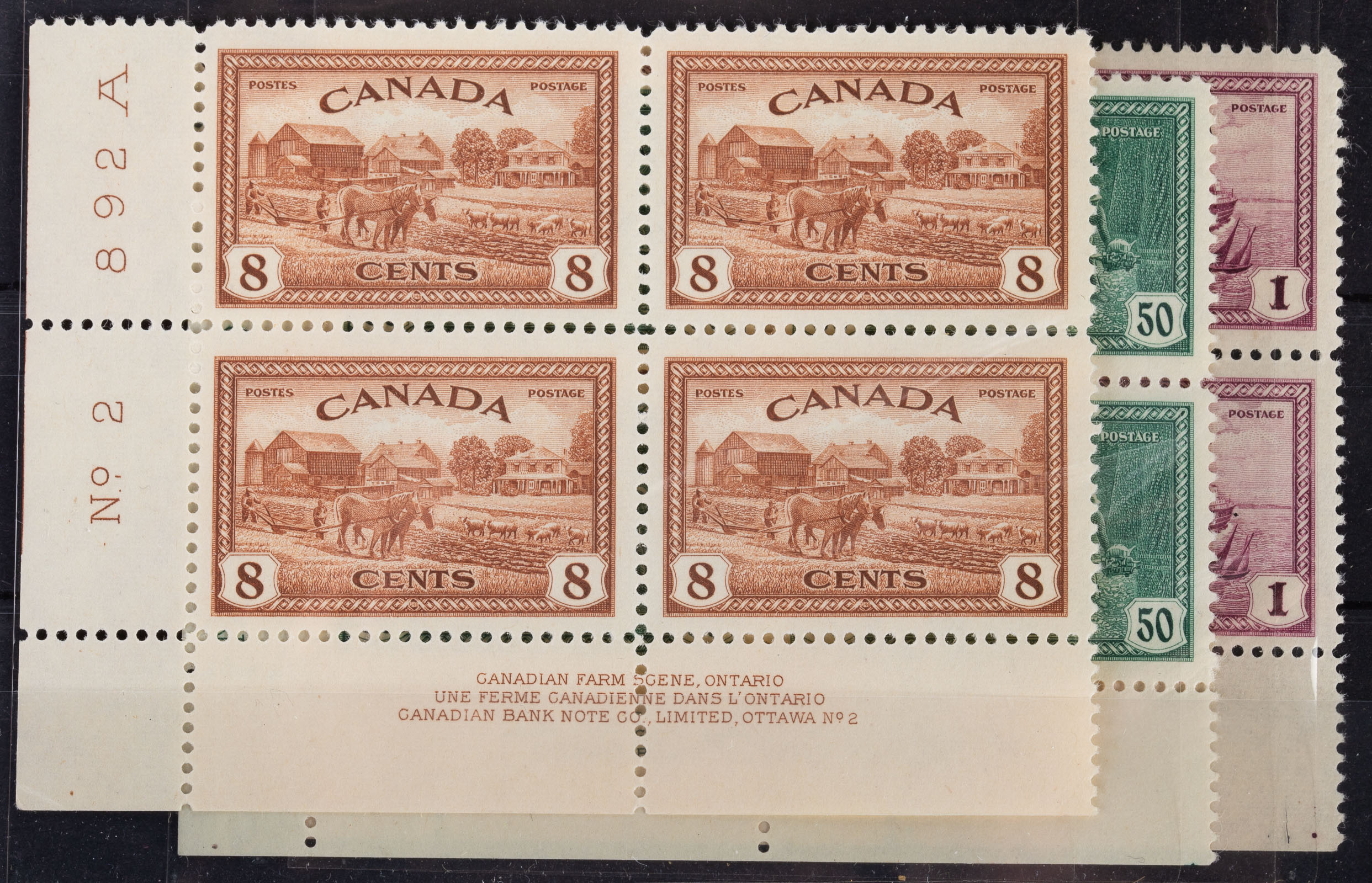CANADA POSTAGE STAMP BLOCKS, 1946
