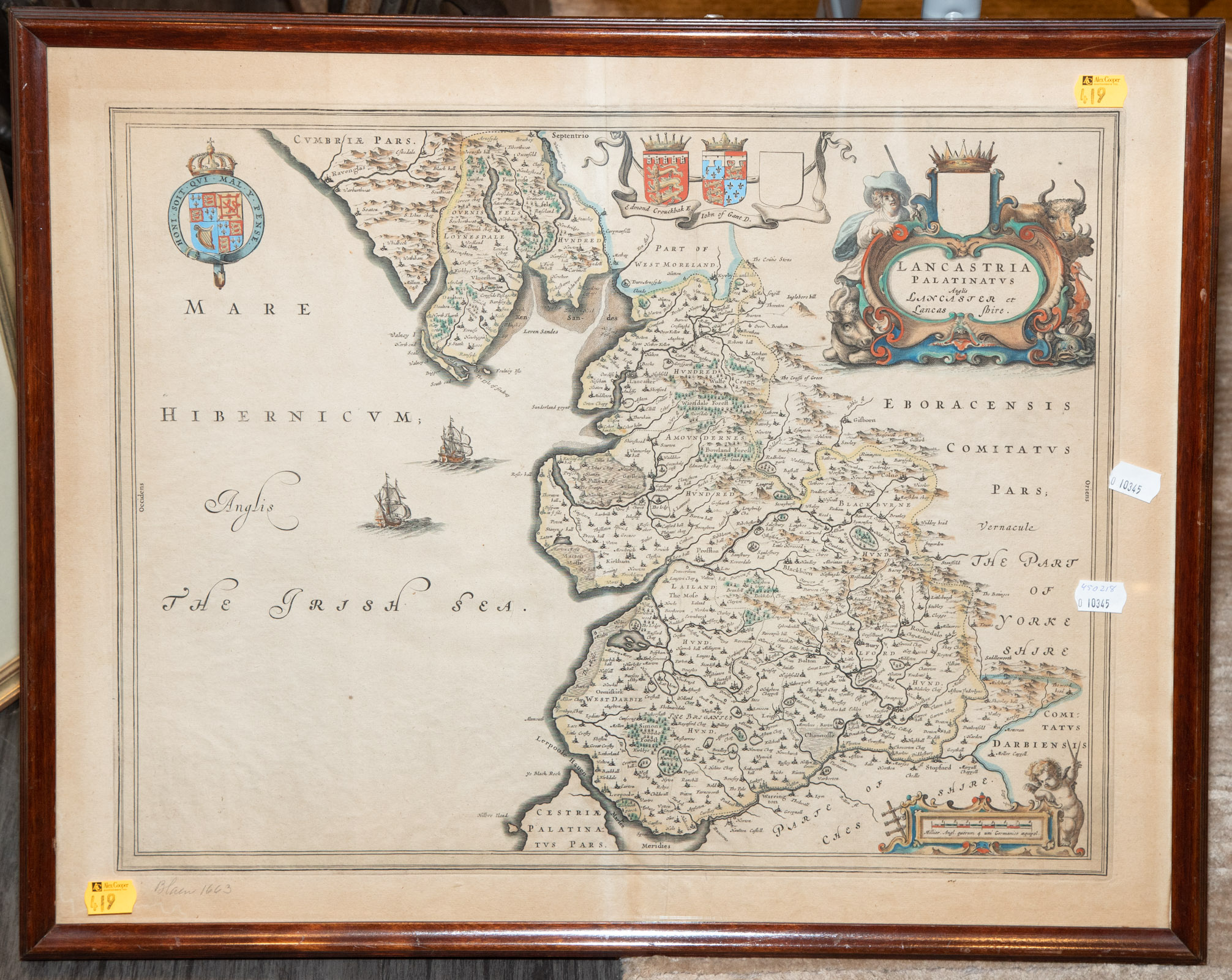 MAP OF LANCASHIRE, J. BLAEU, C.1645