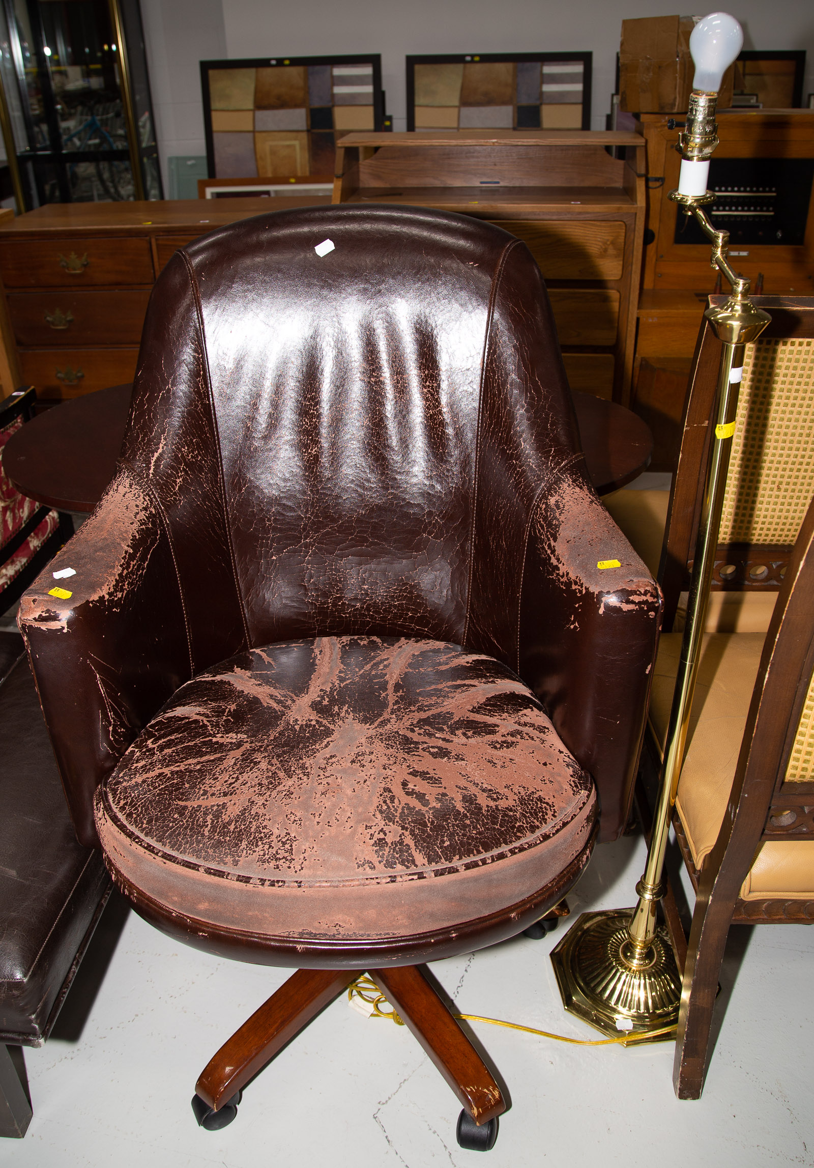 WELL WORN LEATHER OFFICE CHAIR;