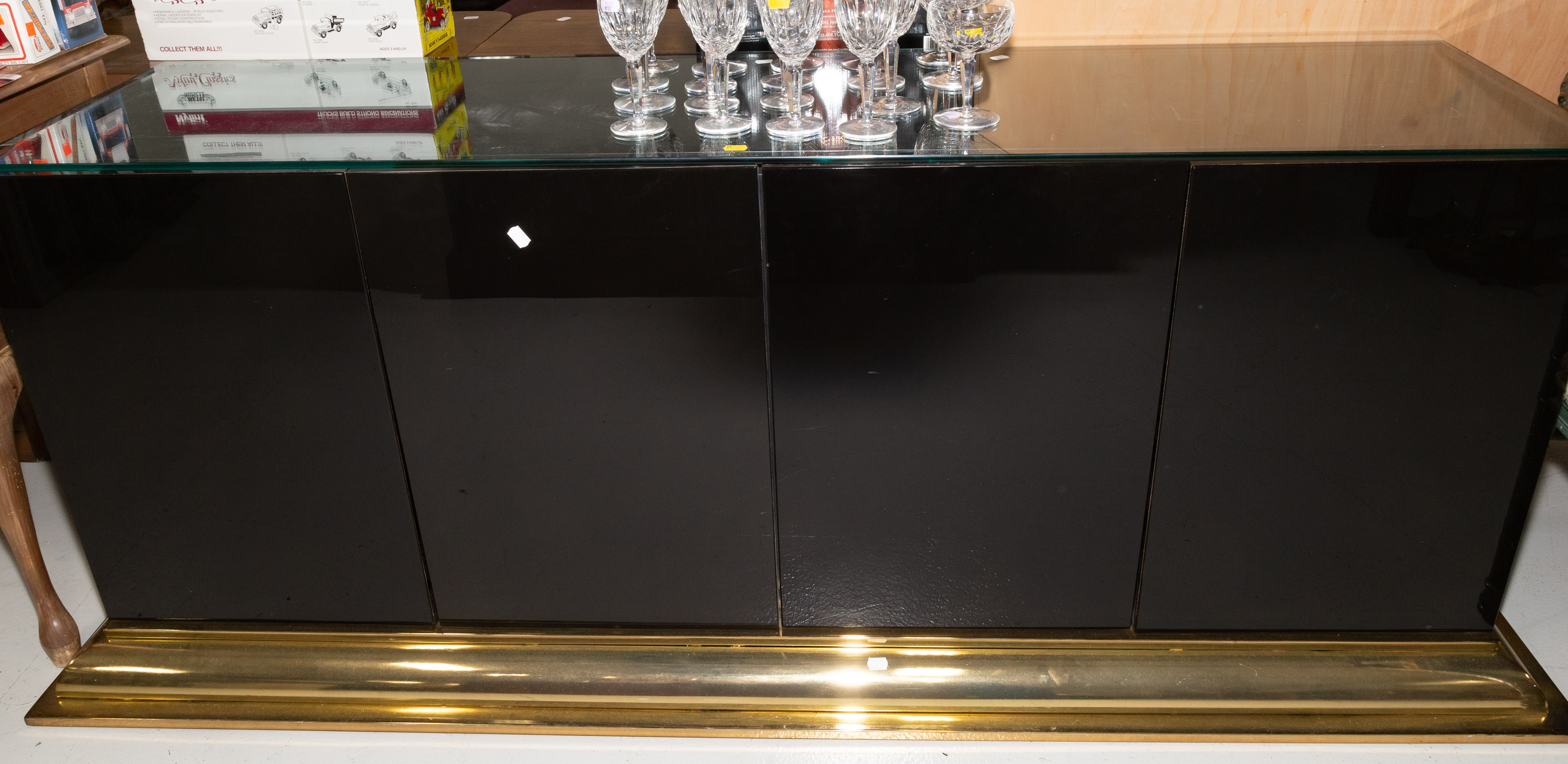 MODERN STYLE GLASS & BRASS CREDENZA