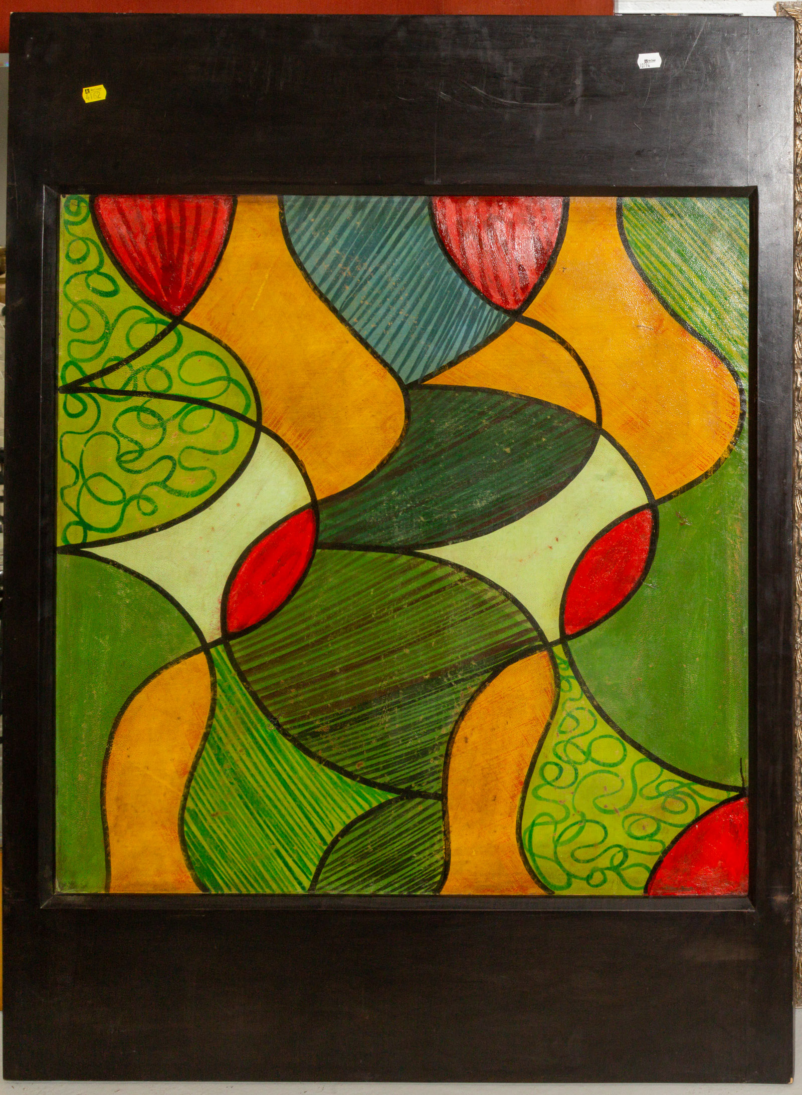 ABSTRACT PAINTED LEATHER PANEL,