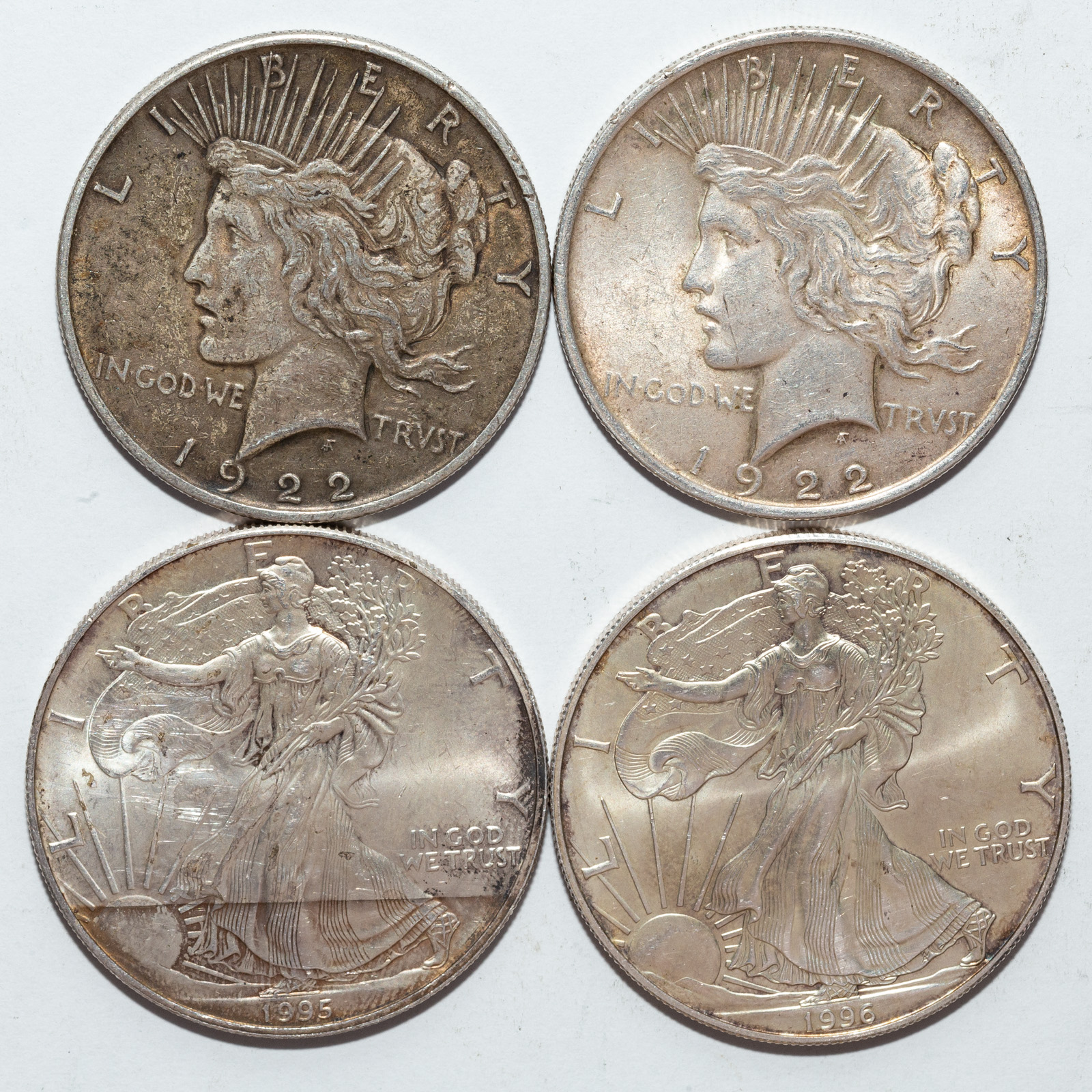 TWO SILVER EAGLES & TWO PEACE DOLLARS