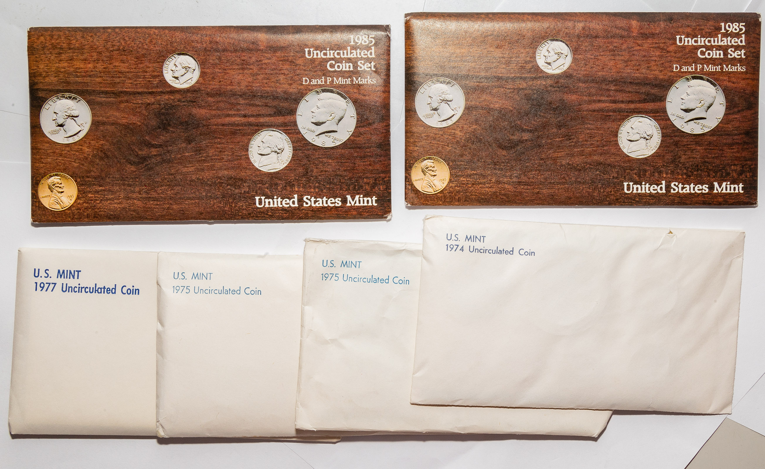 SIX US MINT SETS 1974, two 1975, 1977,