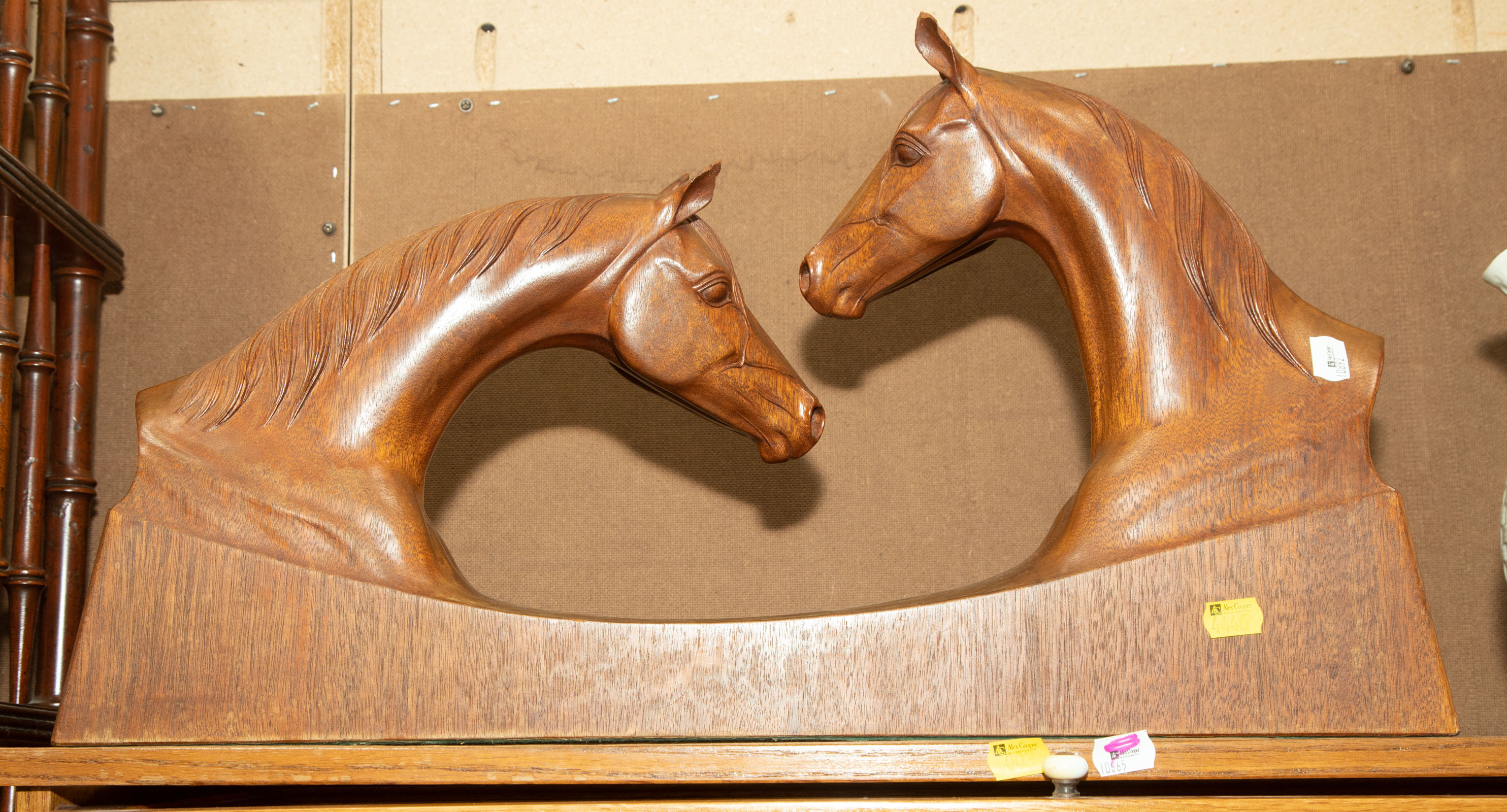 CARVED MAHOGANY HORSE FIGURE Signed 338bf5