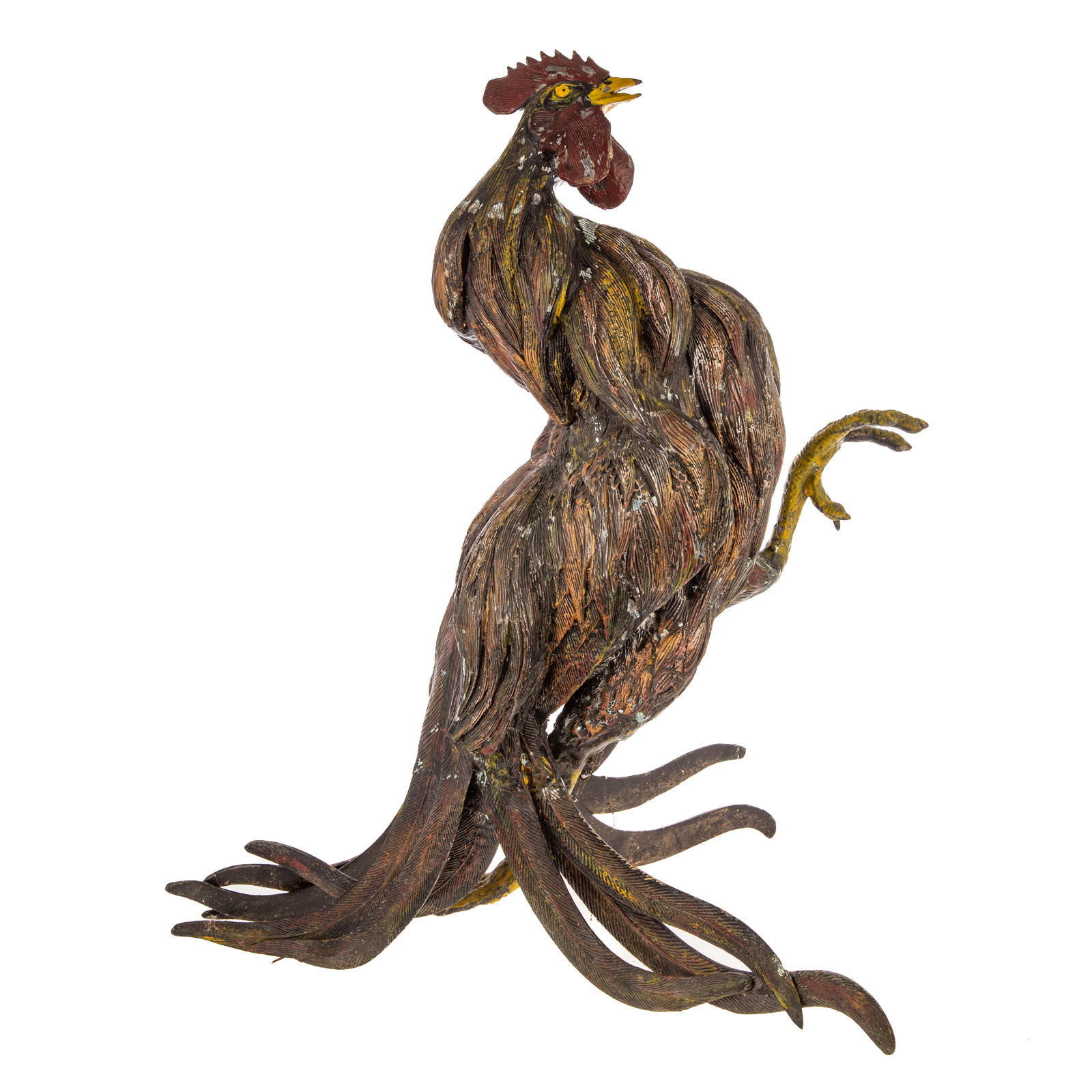 LARGE PAINTED BRONZE FIGHTING COCK 338c10