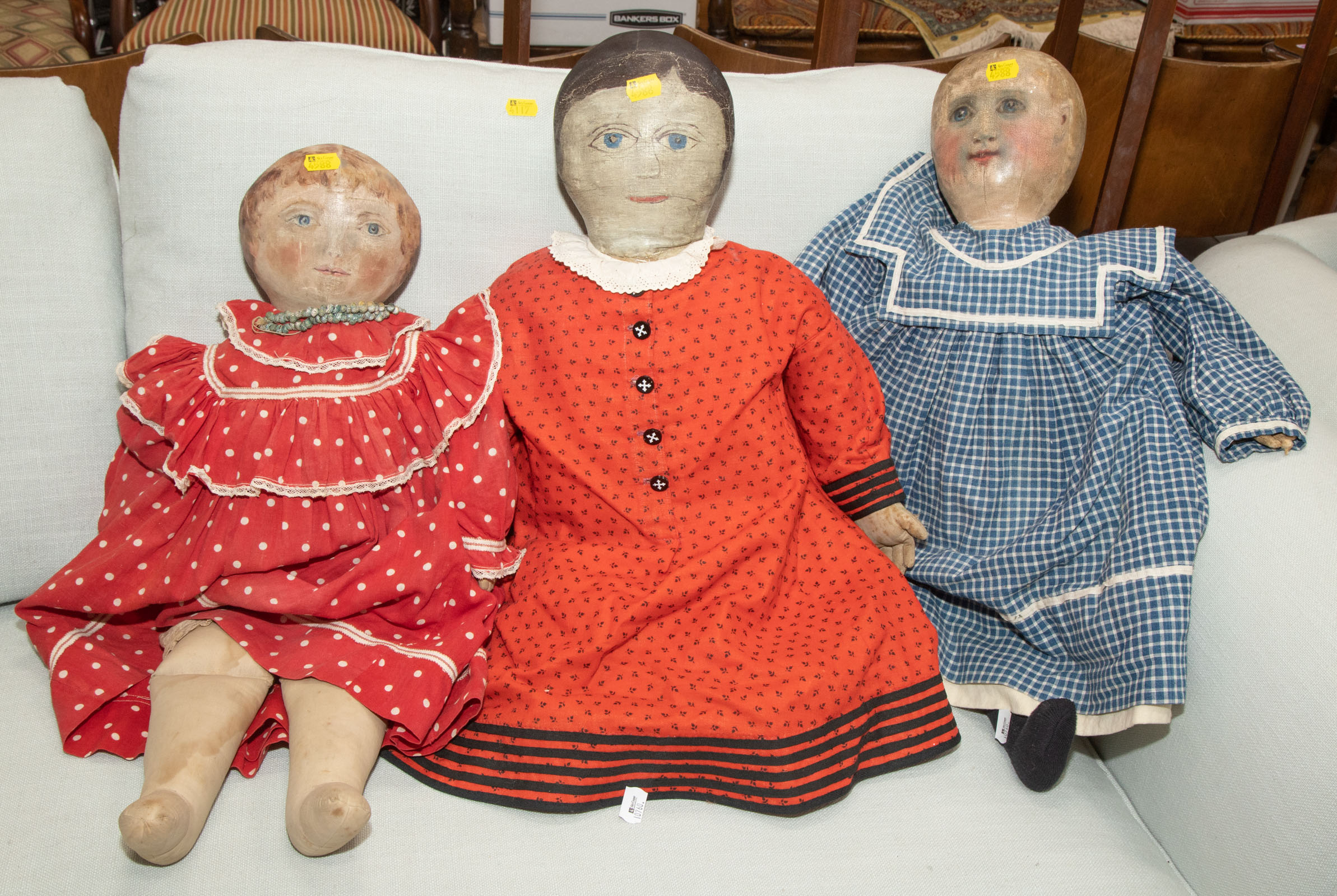 THREE PAINTED CANVAS DOLLS American  338c7b