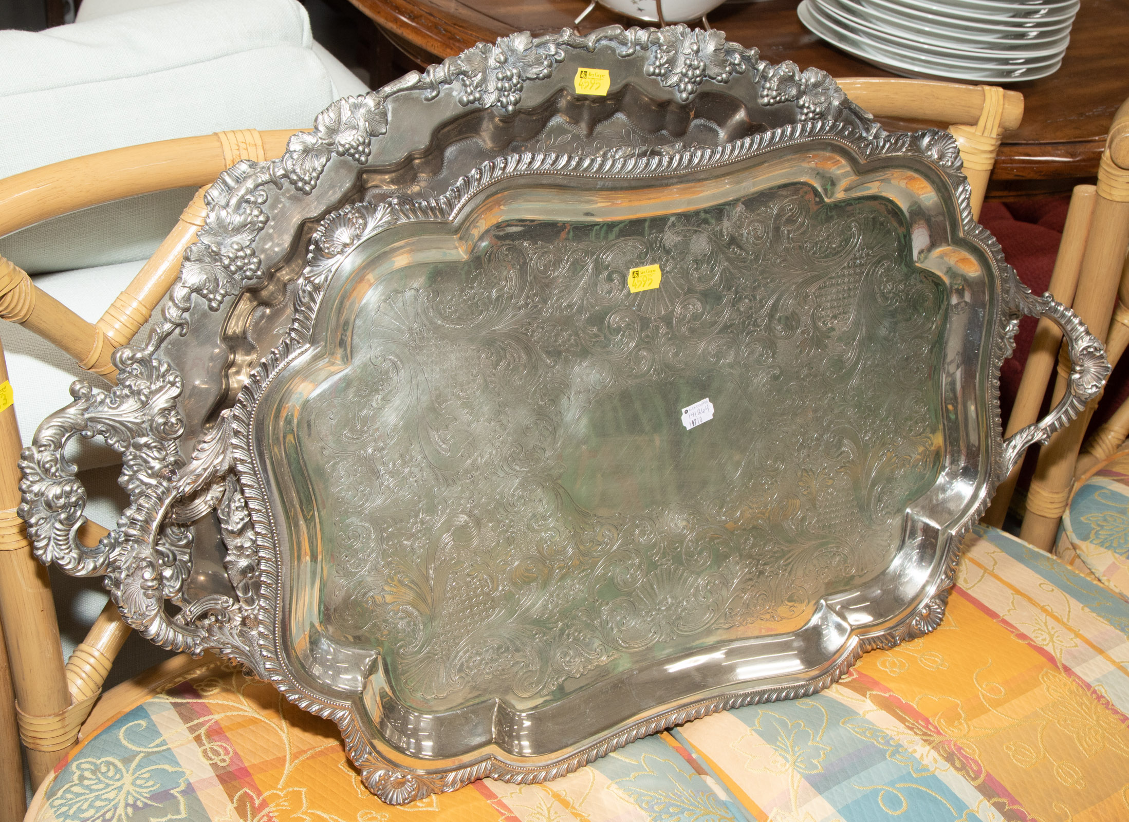 THREE SILVER PLATED SERVING TRAYS