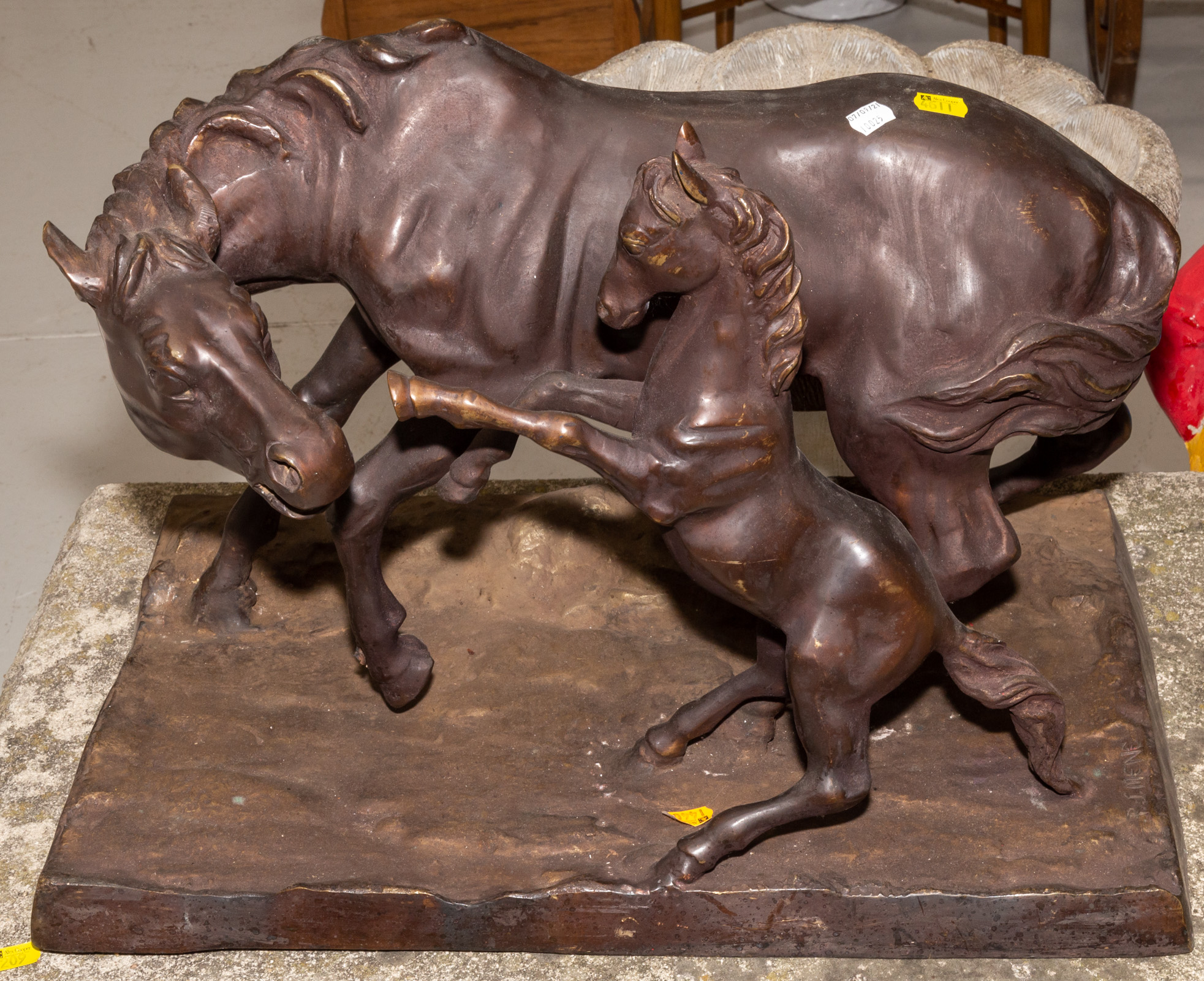 LARGE PATINATED BRONZE EQUESTRIAN