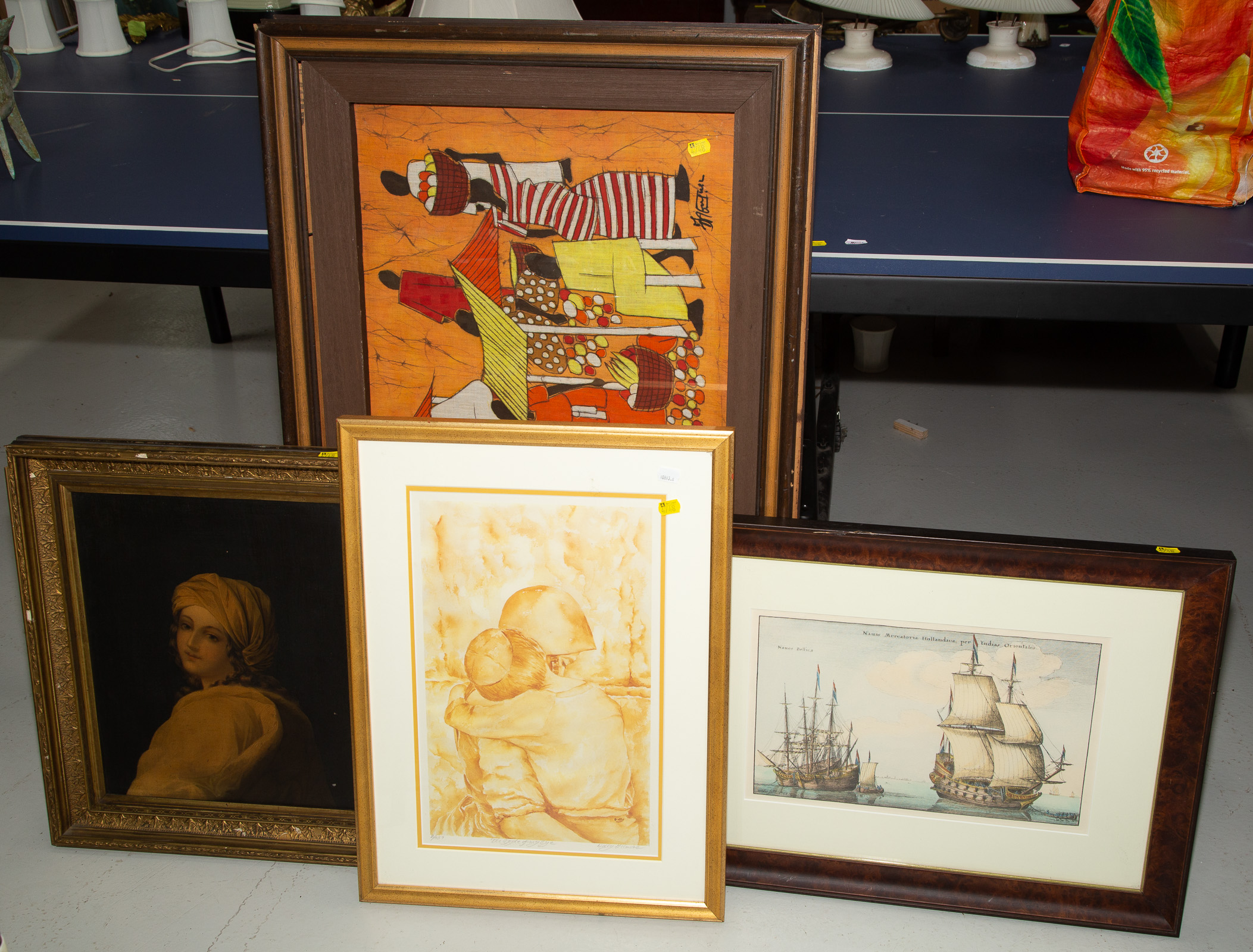 FOUR FRAMED ARTWORKS Includes portrait 338d0e