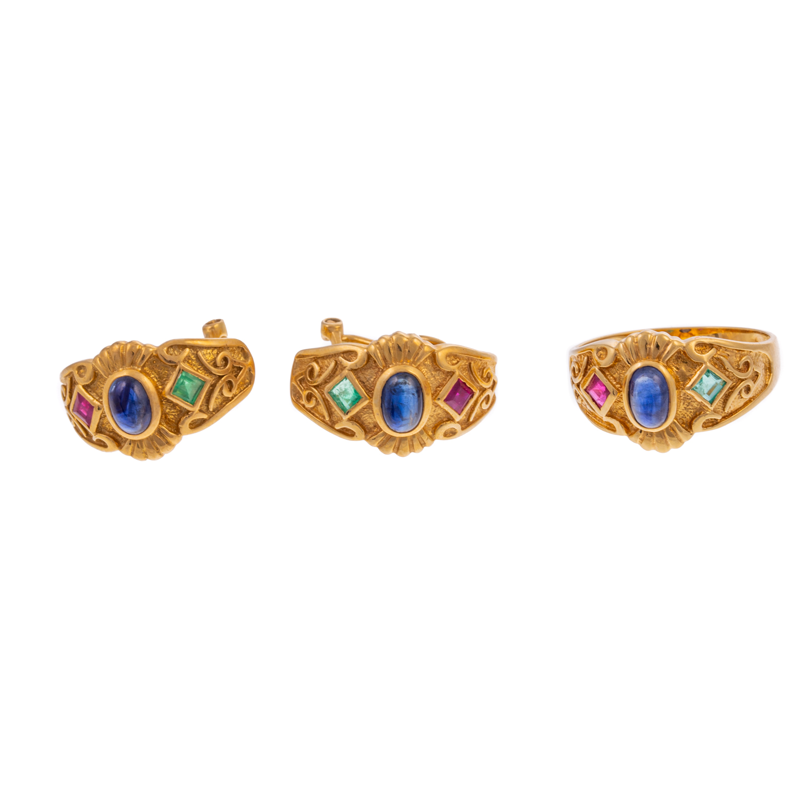 A MULTI-GEMSTONE RING & MATCHING EARRINGS