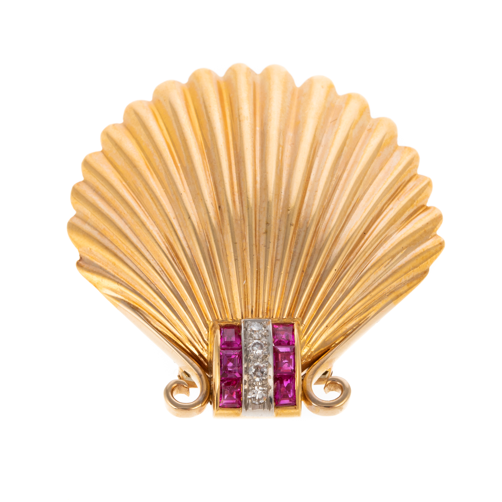 A 1940S SHELL PIN WITH RUBIES &