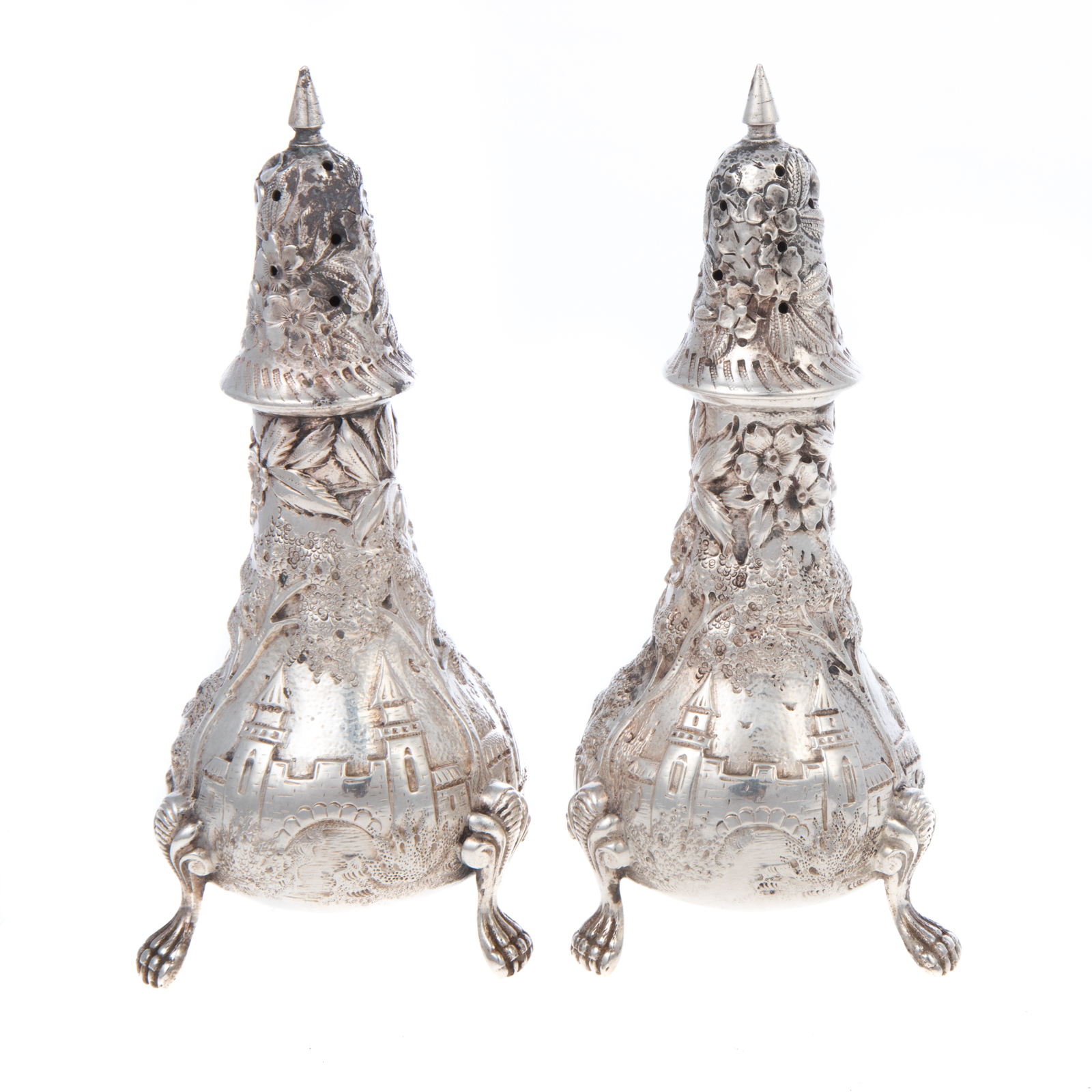 RARE PAIR OF STERLING REPOUSSE