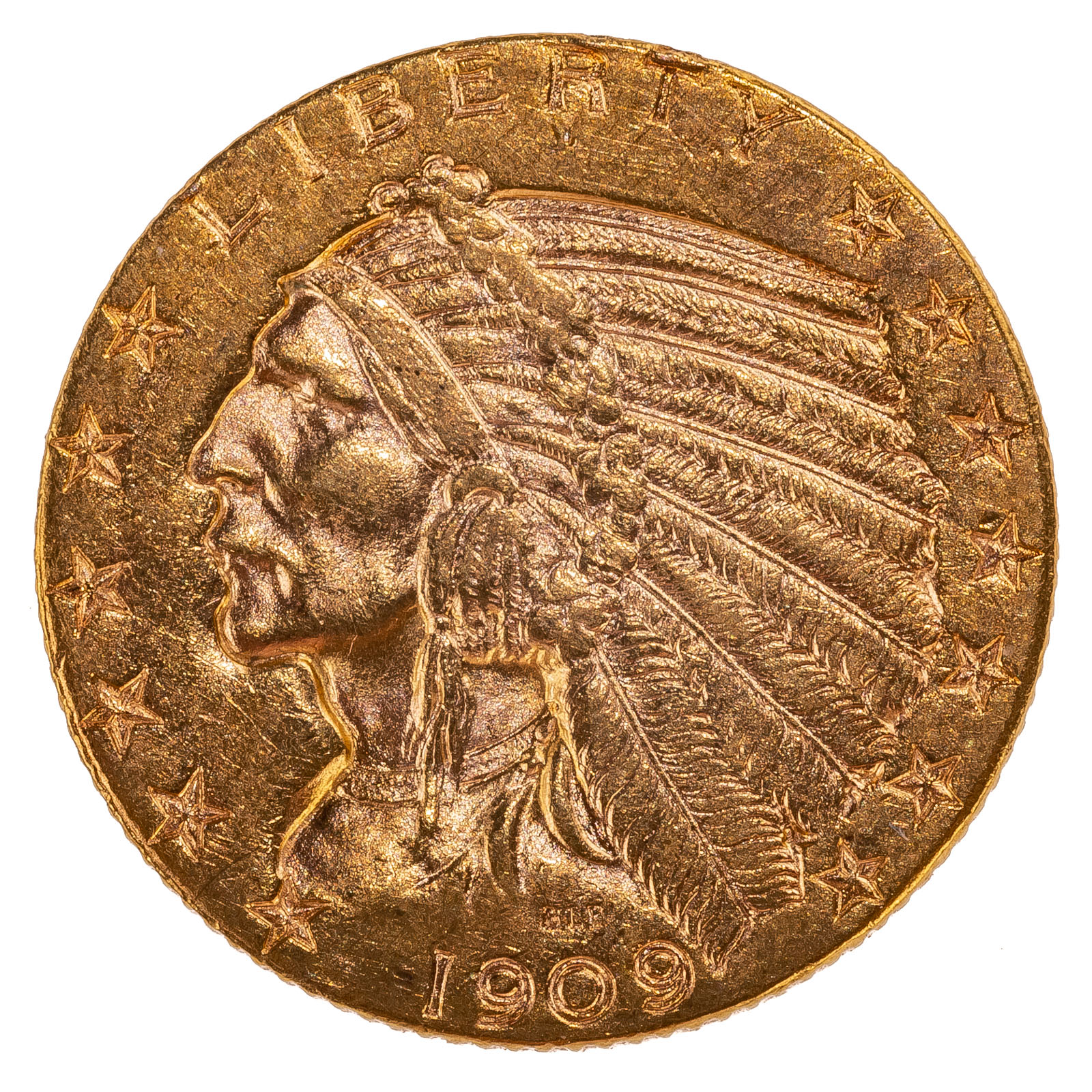 1909 D INDIAN 5 GOLD HALF EAGLE 338e29