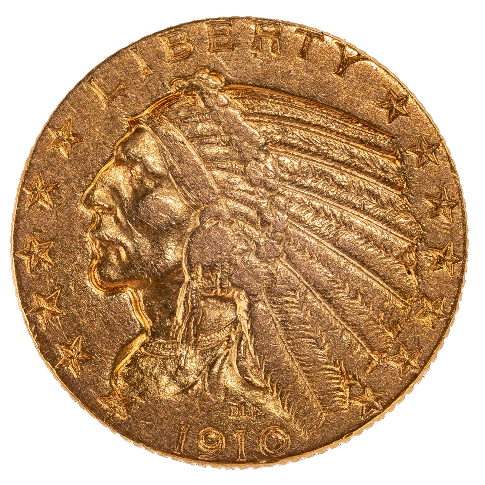 1910-S INDIAN $5 GOLD HALF EAGLE