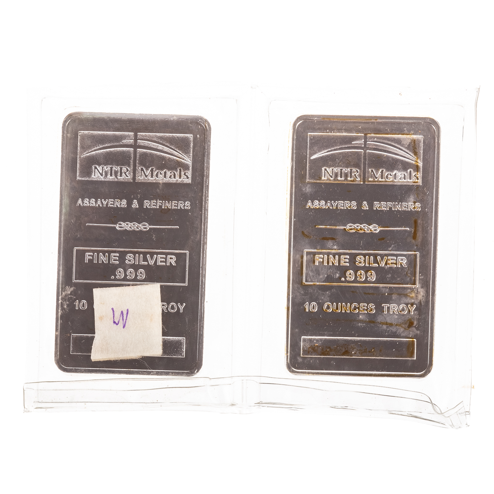 TWO 10 OUNCE SILVER BARS .999 NTR