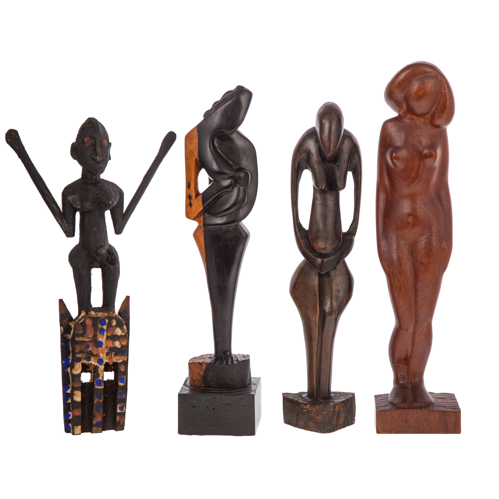 FOUR AFRICAN THEMED WOODEN FIGURES