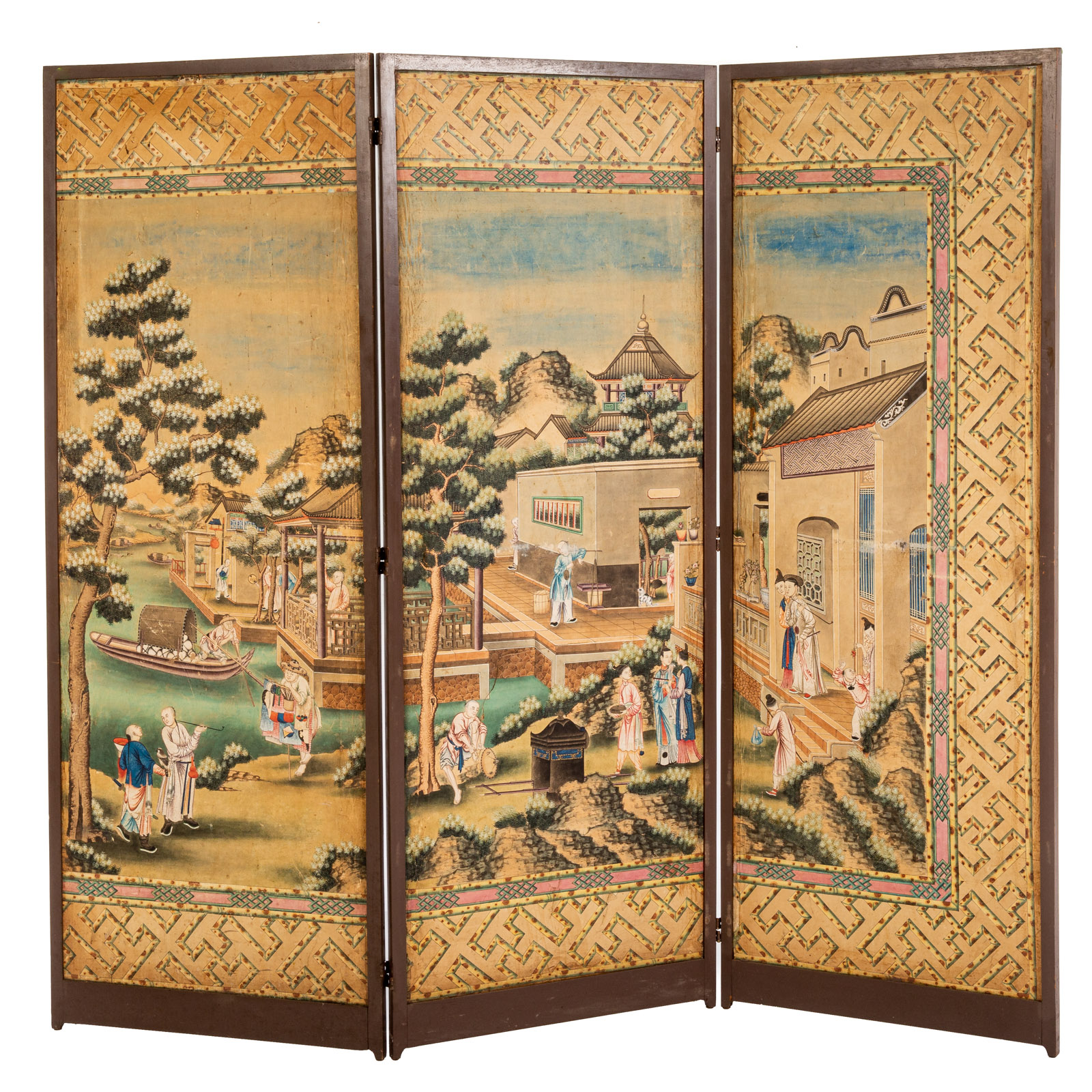 CHINESE THREE PANEL PAINTED SCREEN 338f64