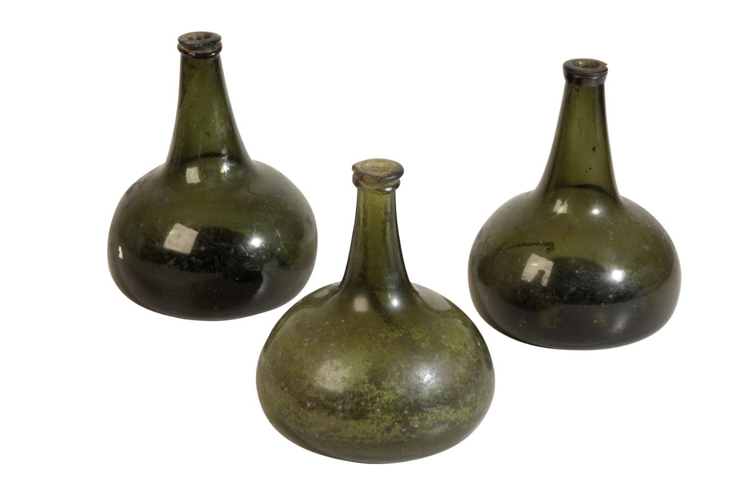 THREE ENGLISH GLASS WINE BOTTLES  338fc3