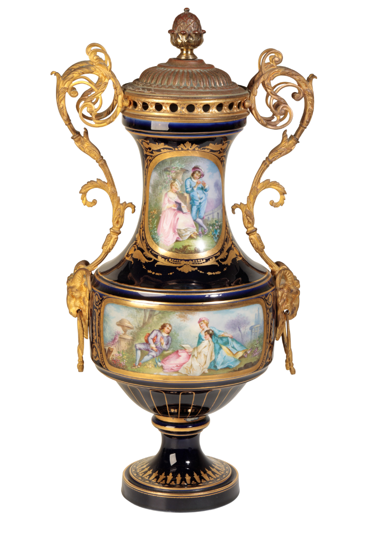 A SEVRES STYLE VASE AND COVER, of baluster