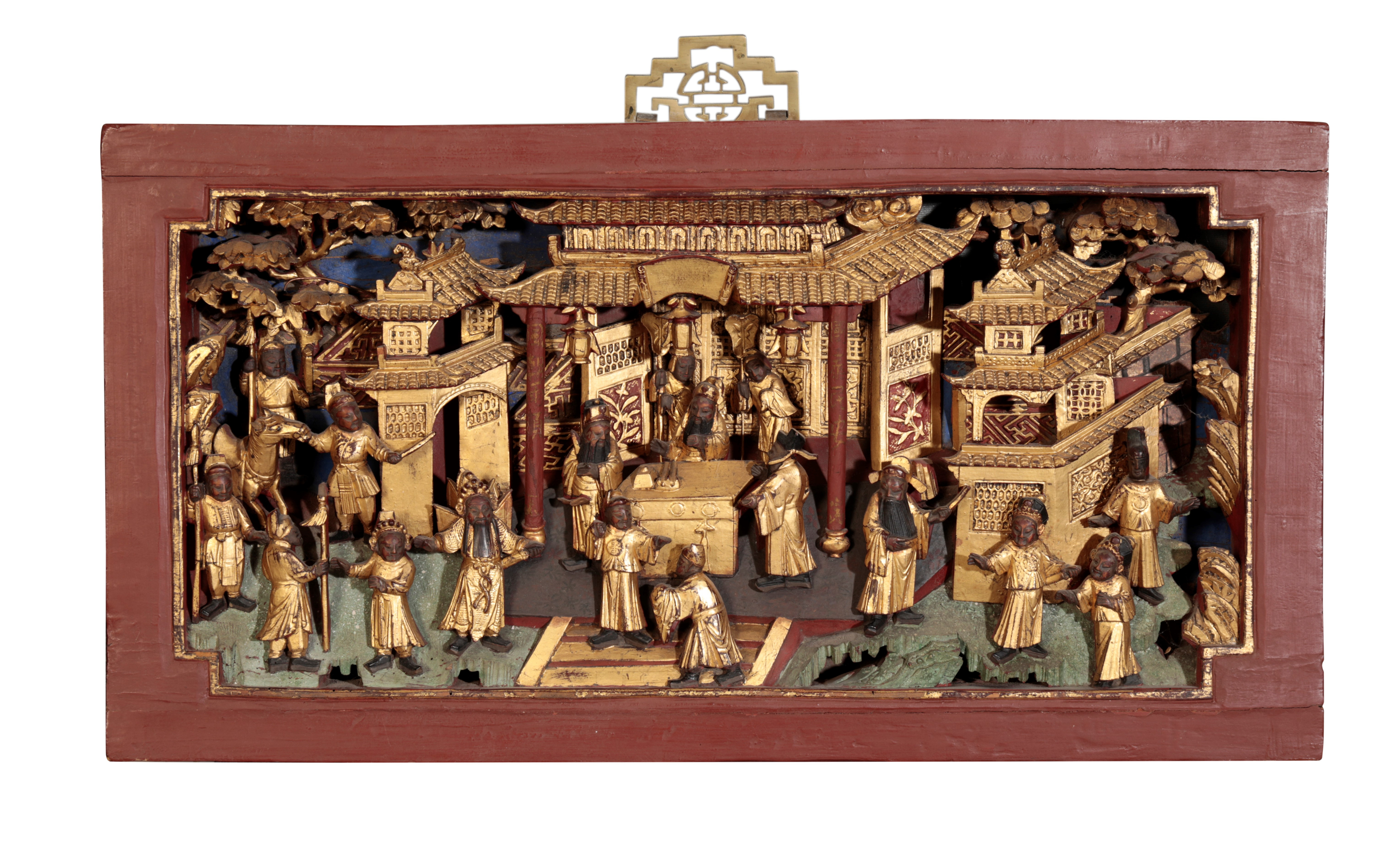 A CHINESE CARVED WOOD RELIEF decorated 338fd6