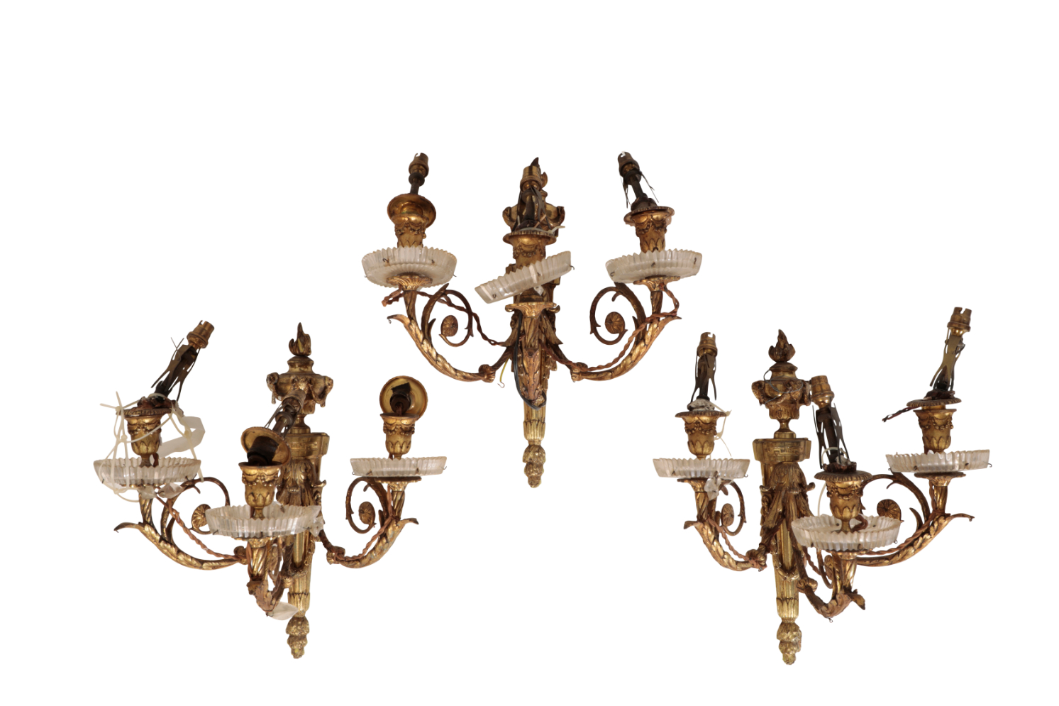 A SET OF FOUR GILT BRONZE AND CUT