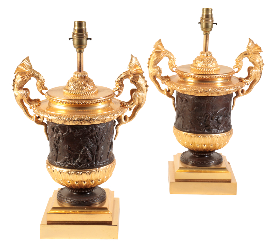 A PAIR OF GILT AND PATINATED BRONZE 33902b