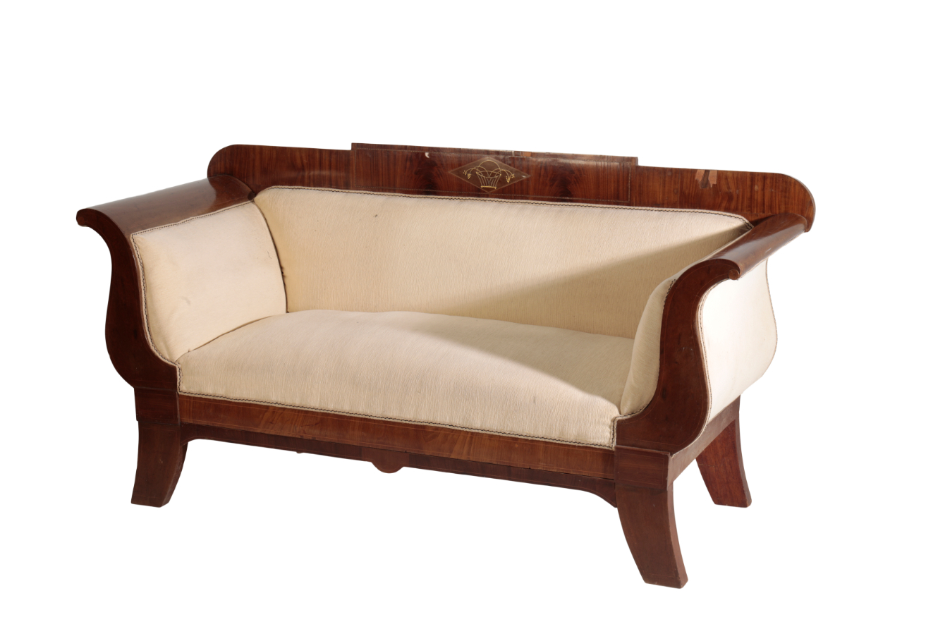 A LOUIS PHILIPPE WALNUT AND UPHOLSTERED