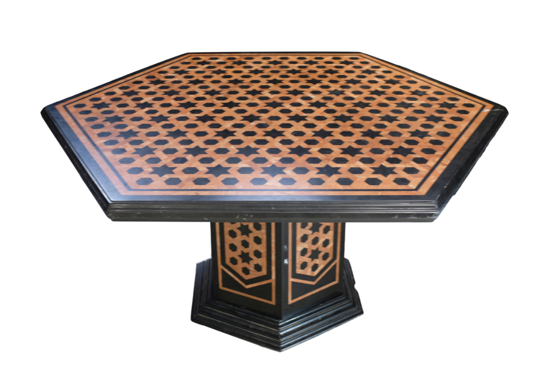 A MARBLE VENEERED CENTRE TABLE, 20th