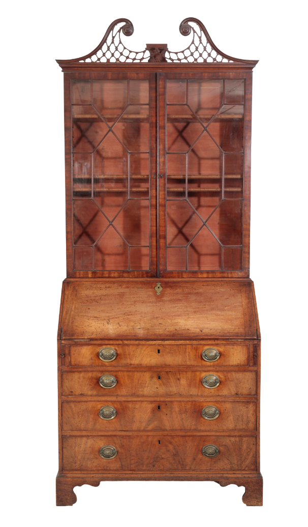 A MAHOGANY AND GLAZED BUREAU BOOKCASE  33905a