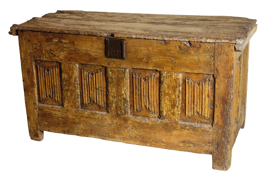 AN OAK COFFER, basically early 16th