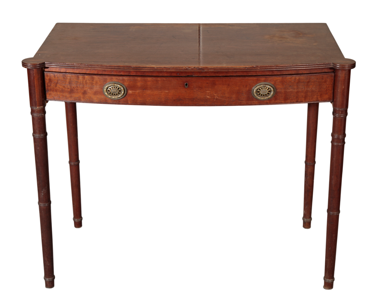 A REGENCY MAHOGNAY BOWFRONT SIDETABLE