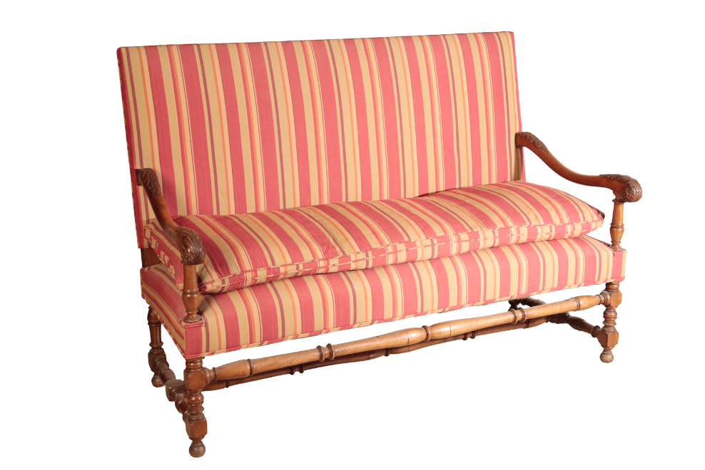 A WALNUT AND UPHOLSTERED SOFA 20th
