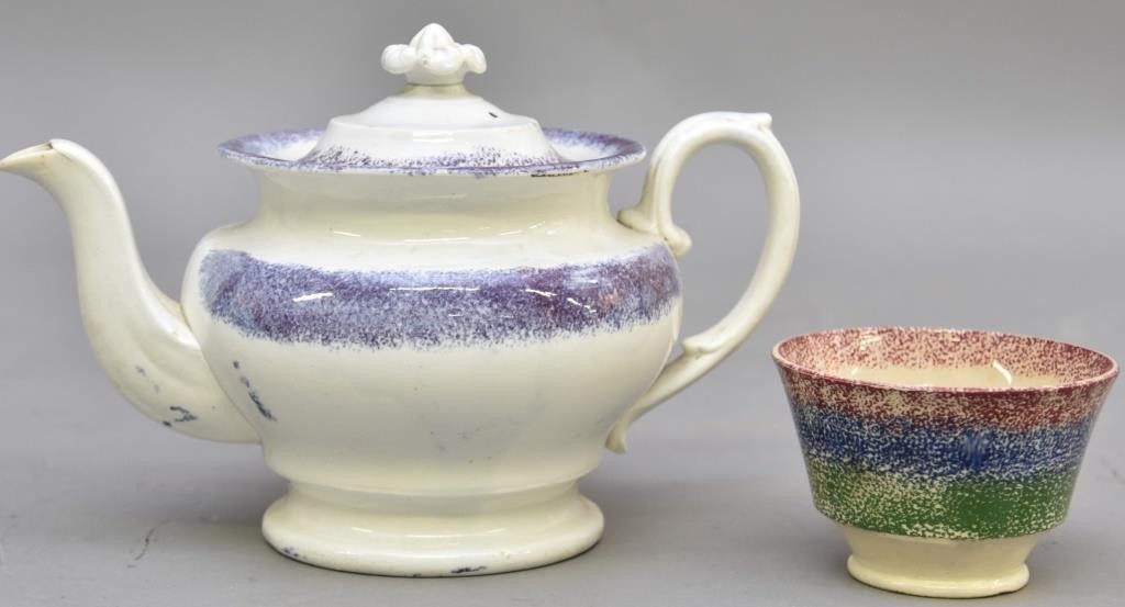 Purple spatterware teapot 6h x 9l,