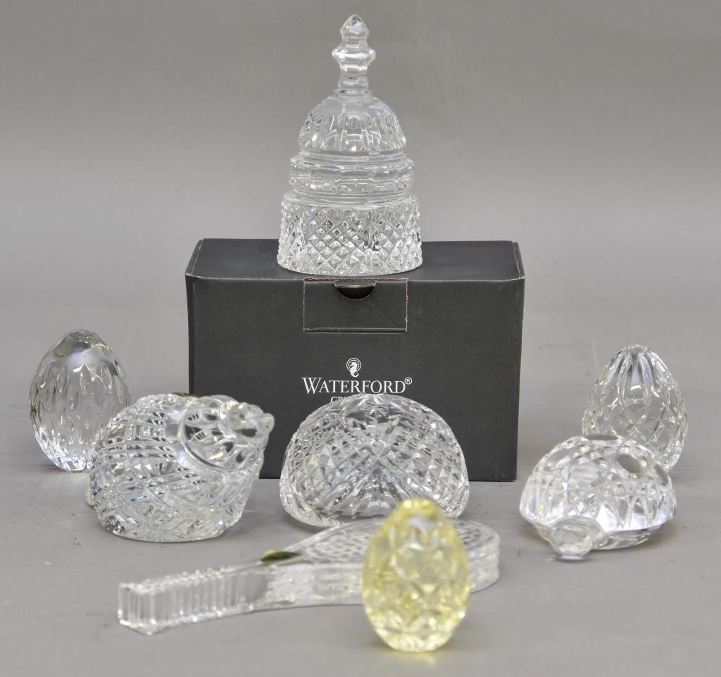 Eight Waterford glass paperweights