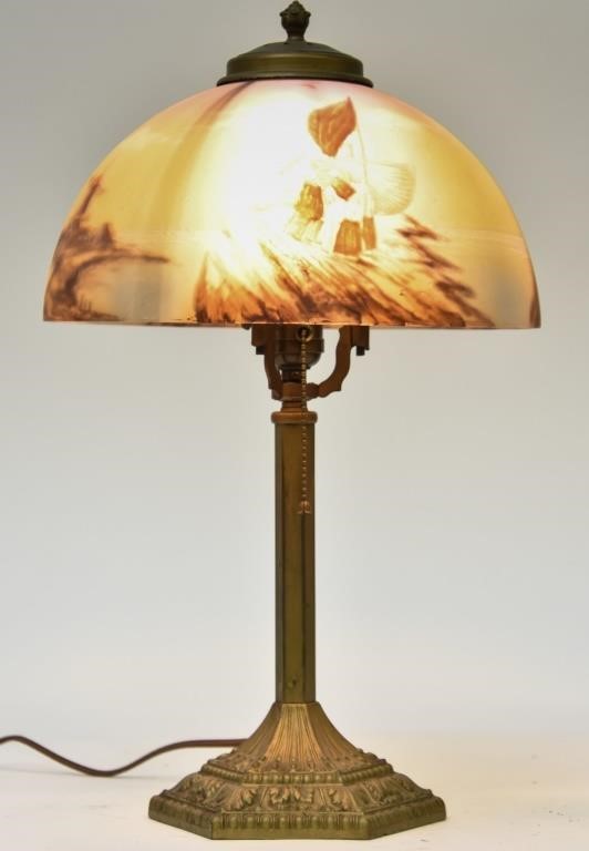 Faux bronze spelter metal lamp, circa