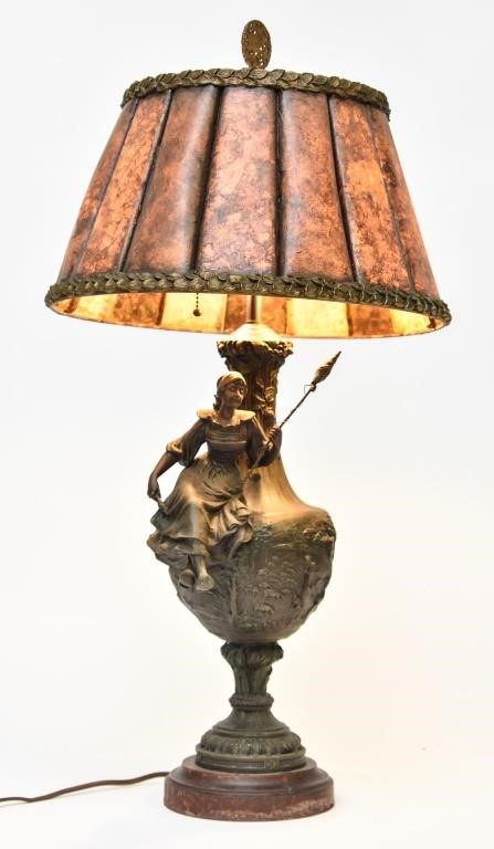 Spelter metal table lamp with Fishermans