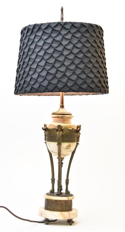Marble and spelter metal table lamp,