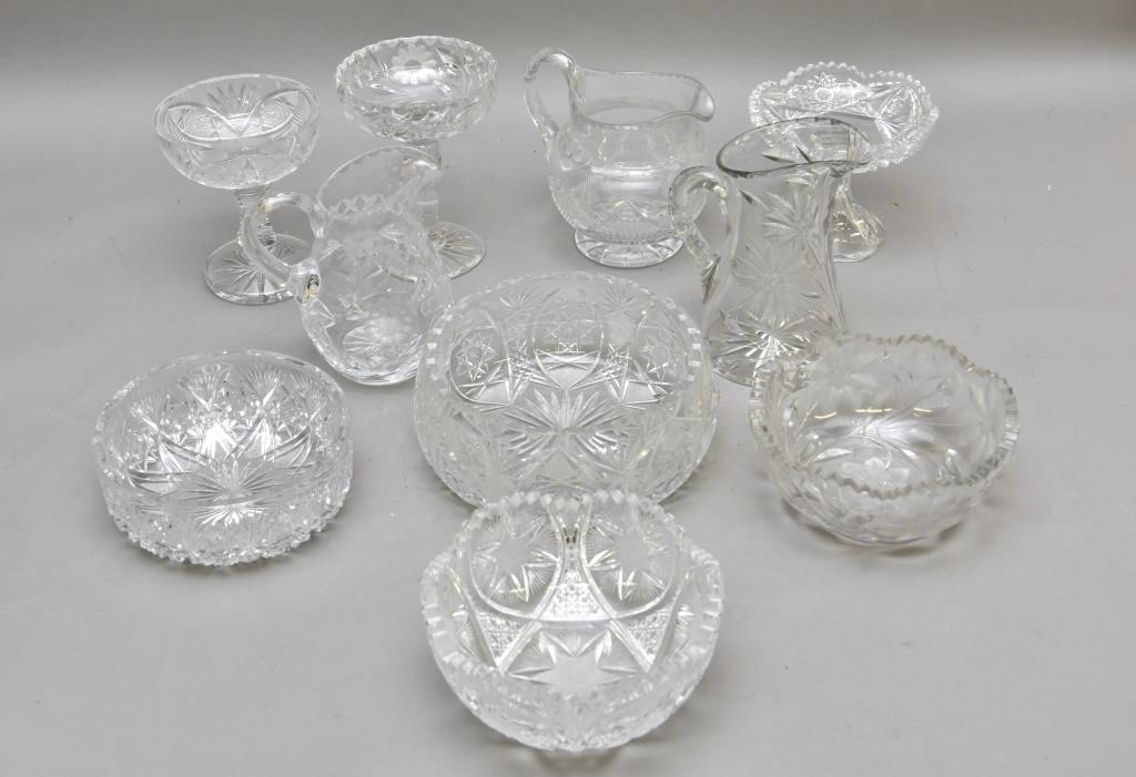 Ten piece collection of cut glass tableware