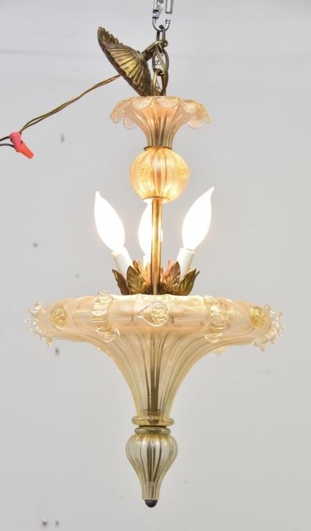 Murano glass three-light chandelier,