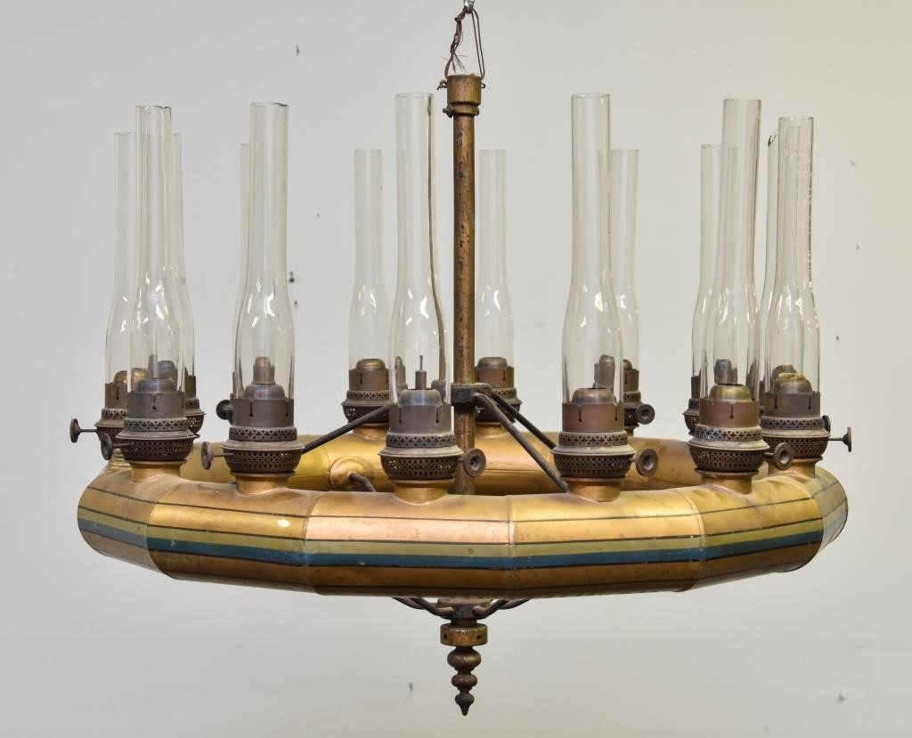 Rare fourteen light oil lamp chandelier,